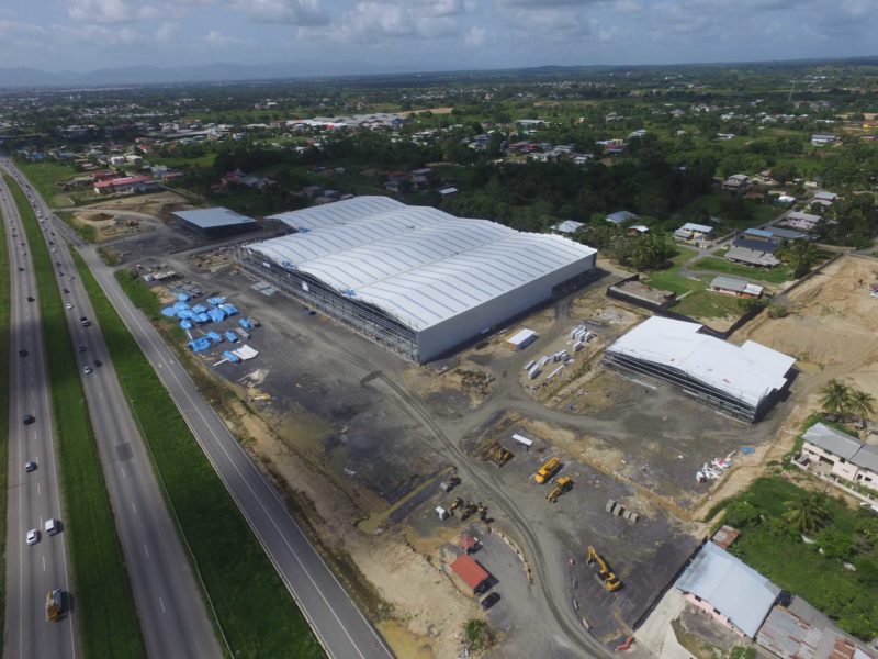 Unicomer industrial prefabricated multistory steel building warehouse, office building and distribution center located in Freeport, Trinidad
