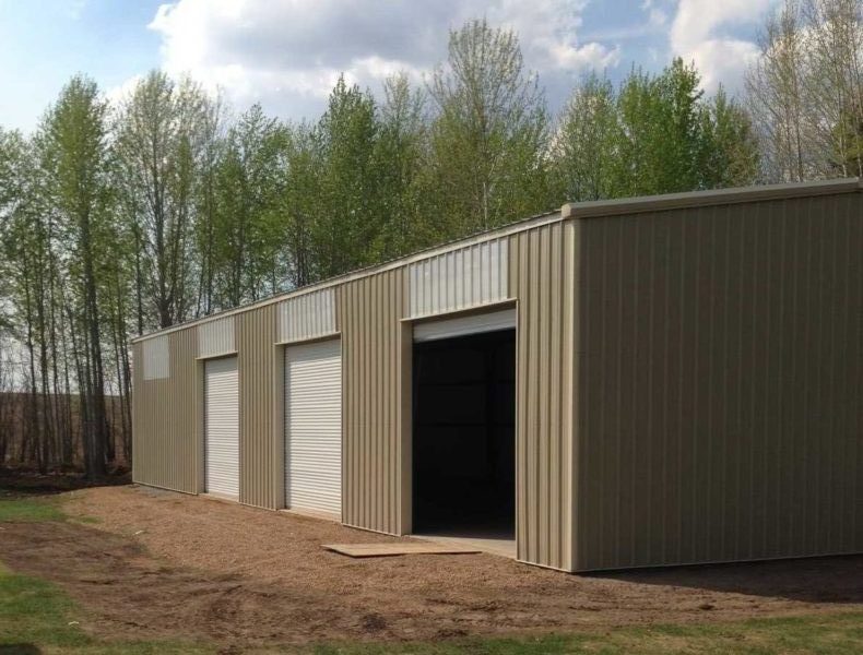 40x96 tan Agricultural Storage Steel Building located in Athabasca, Alberta, Canada.
