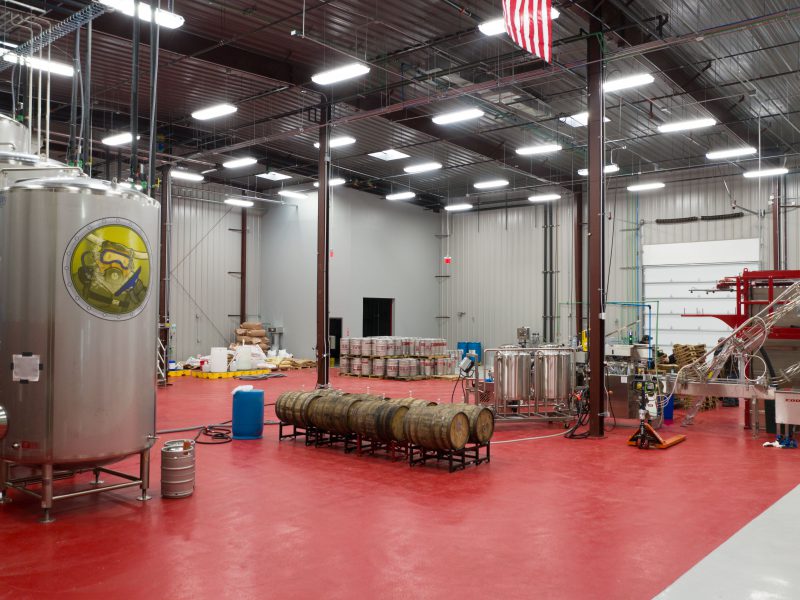 Inside a 14,000 square foot craft beer brewery production steel building
