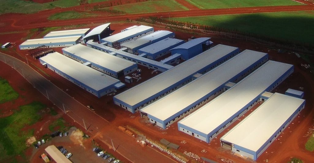 Pre-engineered steel building construction for Children's Hospital in Maringa, Brazil, aerial